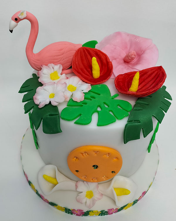 Cake design sur le thème "flamand rose" par Sèverine à Tarnos